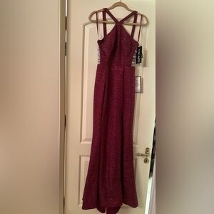 Xscape Burgundy Evening Dress with Rhinestone Detail- brand new, never worn